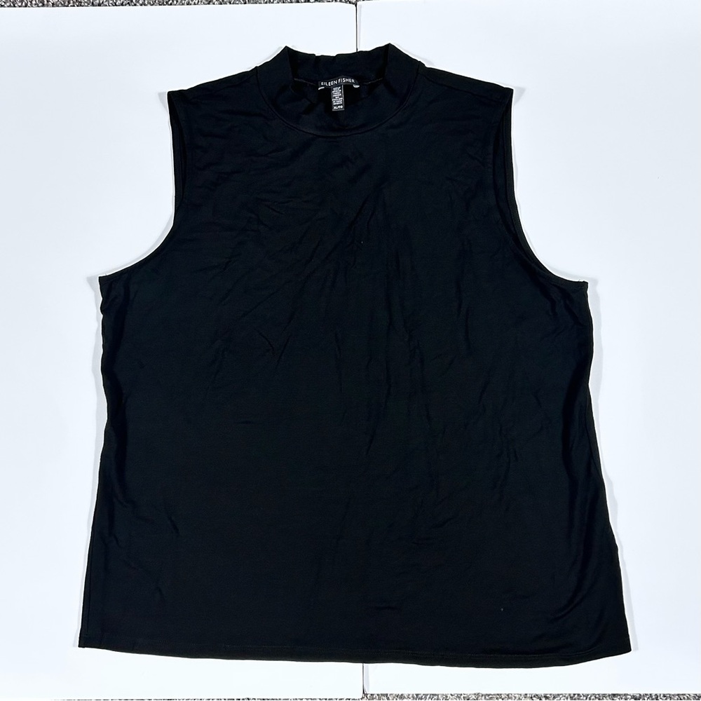 Eileen Fisher Women's Size Xl Black Mock Neck Sleeveless Basic Tank Top